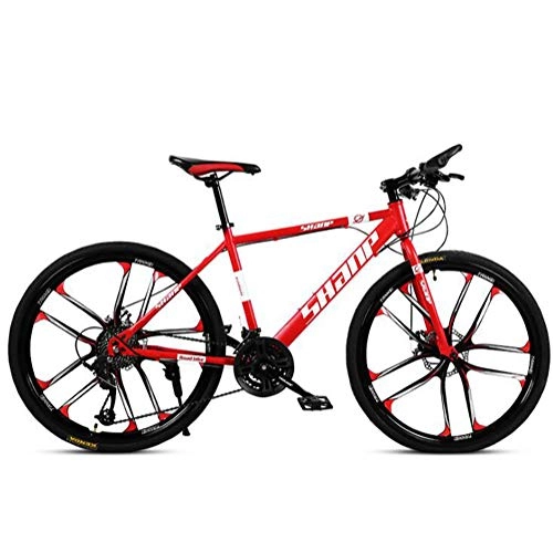 Mountain Bike : FENGFENGGUO Mountain Bike Bicycle 26 Inch 21 / 24 / 27 / 30 Speed Dual Disc Brake Integrated Wheel Off-Road Variable Speed Men And Women Sports Bicycle Adjustable Seat, Red, 21 speed