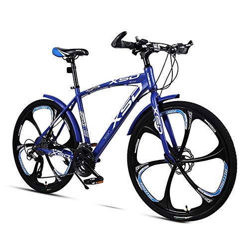 Mountain Bike : FJW Unisex Mountain Bike 26 Inch Integral Wheel 21 / 24 / 27 / 30 Speed High-carbon Steel Double Disc Brake Student Child Commuter City Hardtail Bike, Blue, 30Speed