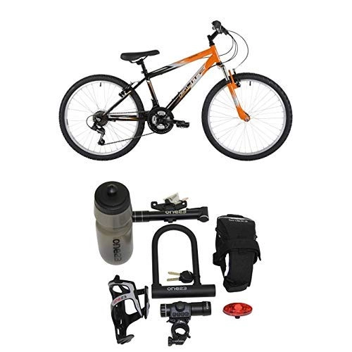 Mountain Bike : Flite Boy Ravine Bike, 24 inch Wheel - Black / Orange with Cycling Essentials Pack