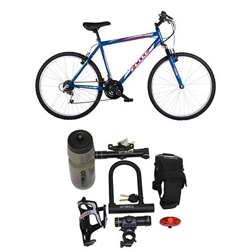 Mountain Bike : Flite FL042T Men's Active Hardtail Mountain Bike, 20 inch Frame / 26 inch Wheels - Blue / Red with Cycling Essentials Pack