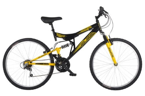 Mountain Bike : Flite Taser II Mens' Mountain Bike Black / Yellow, 18" inch steel frame, 18 speed fully adjustable rear shock unit front suspension forks