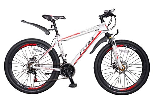 Mountain Bike : FLYing Mountain Bike / Bicycles 26'' Wheel Lightweight Aluminium Frame 21 Speeds Shimano Disc Brake, White Red 2, 26 Inches