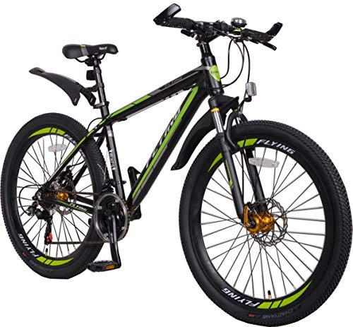 Mountain Bike : Flying Unisex's 21 Speeds Alloy Frame with Shimano Parts Lightweight Mountain Bike, Green Black 1, 26