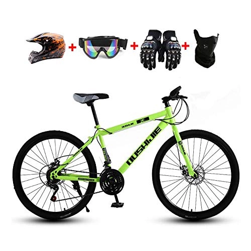 Mountain Bike : Foldable Bicycle for Adults Mountain High Carbon Steel Frame Variable Speed Double Shock Absorption Three Cutter Wheels Foldable Bicycle, Suitable for Traveling in The, Green, 24 Speed*26