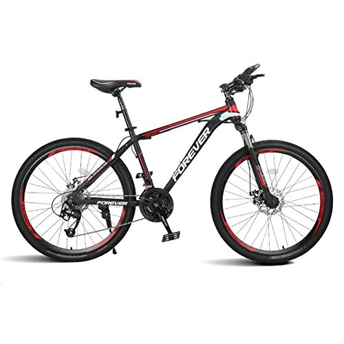 Mountain Bike : Folding Mountain Bike, 24" Double Disc Brake High Carbon Steel Frame Cross Country Bicycle 24 Speed Unisex Shock Absorber Bicycle Slip Wear Tire, Red