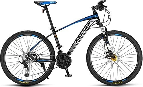 Mountain Bike : Forever Adult MTB Mountain Bike, Hardtail Bicycle with Adjustable Seat, YE880, 27.5 inch, 27 Speed, Aluminum Alloy Frame, Black-Blue, Hydraulic Disc Brake