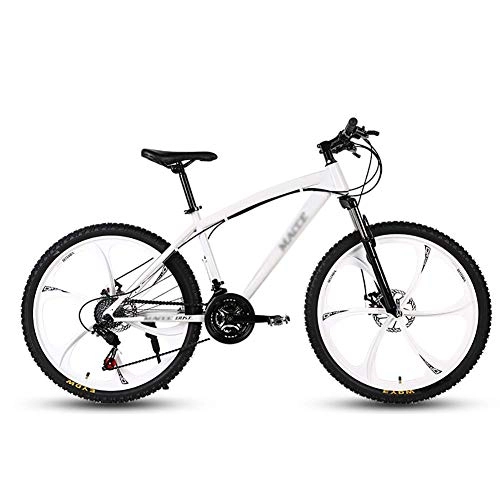Mountain Bike : FSXJD Lightweight Bicycle Dual Disc Brake Mountain Bike For Men Women High Carbon Steel Beach Snowmobile Mountain Bikes-24 White