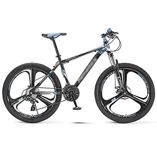 Mountain Bike : Full Suspension Mountain Bike, 21 Speed Adjustable Off-road Bikes, 24 / 26 Inches 3 Spoke Wheels Dual Disc Brake Bicycle (Color : Blue, Size : 24inches)