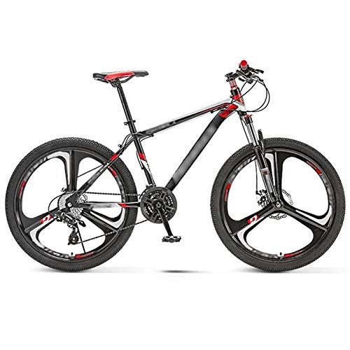 Mountain Bike : Full Suspension Mountain Bike, 21 Speed Adjustable Off-road Bikes, 24 / 26 Inches 3 Spoke Wheels Dual Disc Brake Bicycle (Color : Red, Size : 24inches)