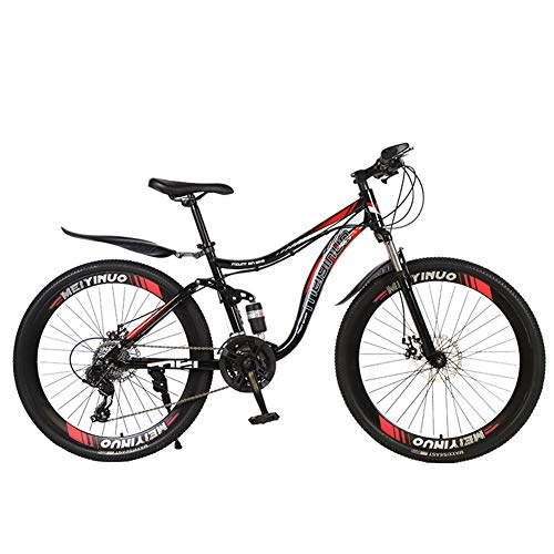 Mountain Bike : FXMJ 26 Inch Adult Mountain Bikes, Unisex Bike Non-Slip Bicycles, 21 Speed ​​Gears Dual Disc Brakes Mountain Bicycle, Black Red
