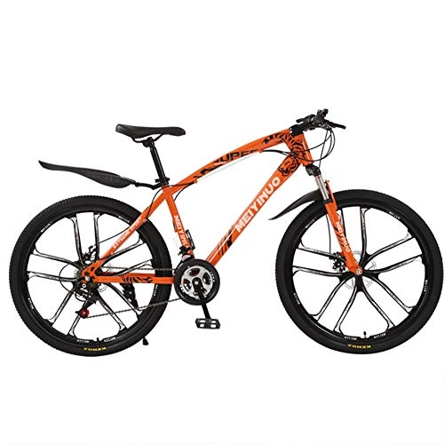 Mountain Bike : FXMJ 26 Inch Mountain Bikes, 27 Speed Men's Dual Disc Brake Hardtail Mountain Bike, Bicycle Adjustable Seat, High-carbon Steel Frame, Orange