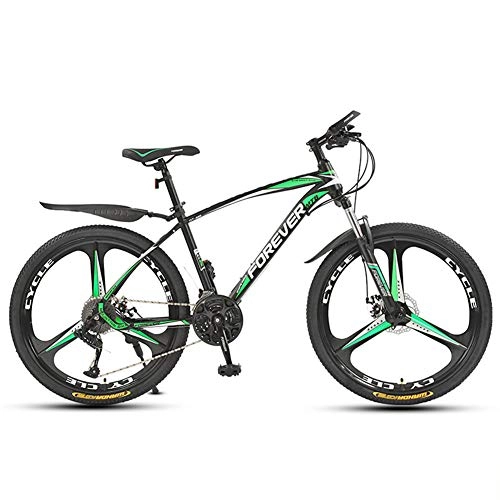 Mountain Bike : FXMJ Outroad Mountain Bike, 24 / 26 Inch Double Disc Brake, 30-Speed Hardtail Mountain Bike, Bicycle Adjustable Seat, High-carbon Steel Frame, Black Green, 26in
