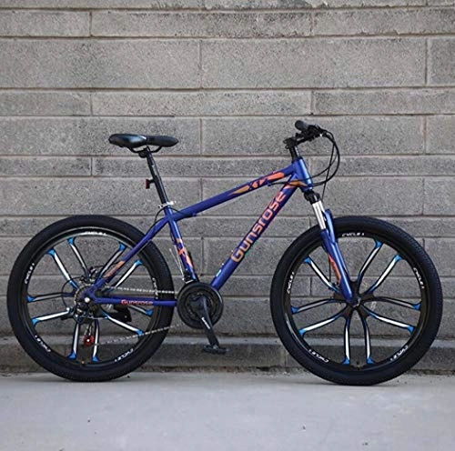 Mountain Bike : G.Z Mountain Bike, Carbon Steel Mountain Bike with Dual Disc Brakes, 21-27 Speed Option, 24-26 Inch Wheel Bike, Adult Bicycle Blue, C, 24 inch 24 speed