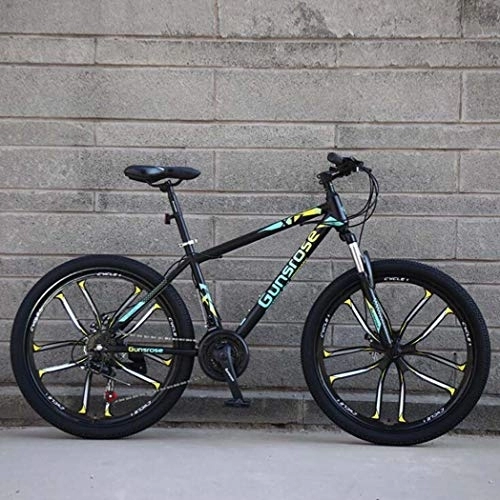 Mountain Bike : G.Z Mountain Bikes, Carbon Steel Mountain Bikes with Dual Disc Brakes, 21-27 Speed Options, 24-26 Inch Wheel Bikes, Adult Bikes, Black And Green, C, 26 inch 21 speed