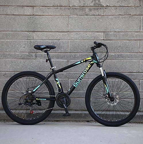 Mountain Bike : G.Z Mountain Bikes, Carbon Steel Mountain Bikes with Dual Disc Brakes, 21-27 Speed Options, 24-26 Inch Wheel Bikes, Adult Bikes, Black And Green, E, 24 inch 24 speed