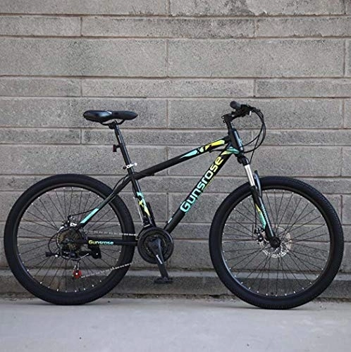 Mountain Bike : G.Z Mountain Bikes, Carbon Steel Mountain Bikes with Dual Disc Brakes, 21-27 Speed Options, 24-26 Inch Wheel Bikes, Adult Bikes, Black And Green, E, 24 inch 27 speed