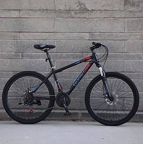 Mountain Bike : G.Z Mountain Bikes, Carbon Steel Mountain Bikes with Dual Disc Brakes, 21-27 Speed Options, 24-26 Inch Wheel Bikes, Student Bikes, Black And Red, E, 24 inch 24 speed