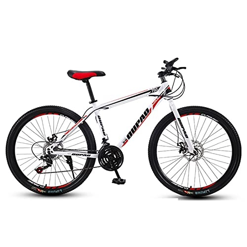 Mountain Bike : GAOXQ Full Dual-Suspension Mountain Bike for Adult, Featuring 26 / 27.5 Inch Wheels and 21-Speed Drivetrain White Red
