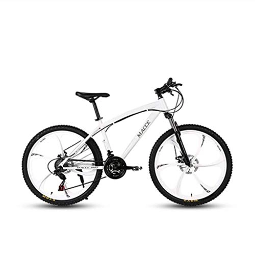 Mountain Bike : Gaoyanhang 26 Inch Mountain Bicycle 21 / 24 / 27 Speed Double Disc Brake Students One-Wheel Variable Speed Bicycle (Color : White, Size : 24S)