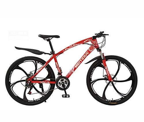 Mountain Bike : GASLIKE Hardtail Mountain Bike, High-Carbon Steel Frame And Suspension Fork, Double Disc Brake, PVC Pedals, Red, 26 inch 24 speed