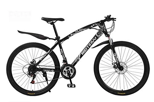 Mountain Bike : GASLIKE Mountain Bike for Adults, PVC Pedals And Rubber Grips, High Carbon Steel Frame, Spring Suspension Fork, Double Disc Brake, Black, 26 inch 24 speed