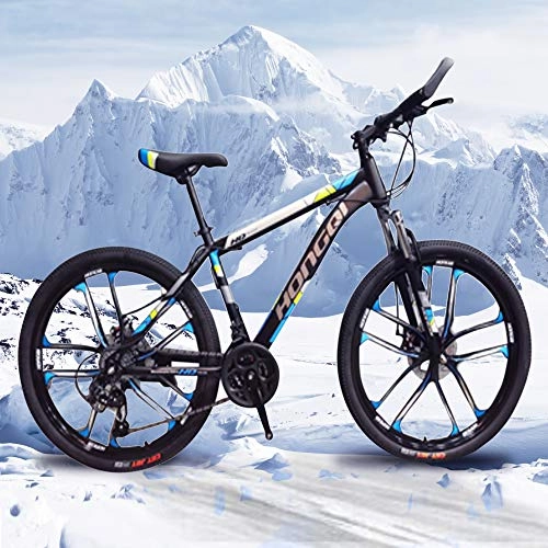 Mountain Bike : General Packaging 26-inch 21-Speed Men's Mountain Bike, High-Carbon Steel Hard-Tail Mountain Bike, Mountain Bike With Full Suspension Adjustable Seat (Blue)