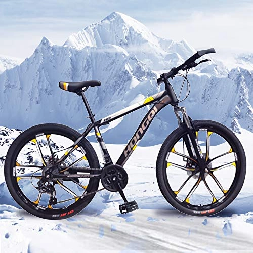 Mountain Bike : General Packaging 26-inch 21-Speed Men's Mountain Bike, High-Carbon Steel Hard-Tail Mountain Bike, Mountain Bike With Full Suspension Adjustable Seat (Gold)