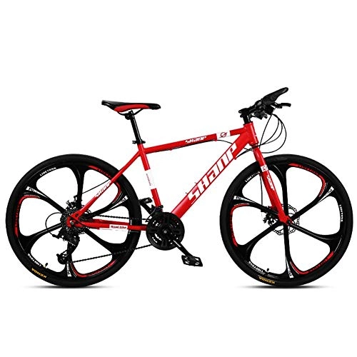 Mountain Bike : Giow 26 Inch Mountain Bikes, Men's Dual Disc Brake Hardtail Mountain Bike, Bicycle Adjustable Seat, High-carbon Steel Frame, 21 Speed, Red 6 Spoke