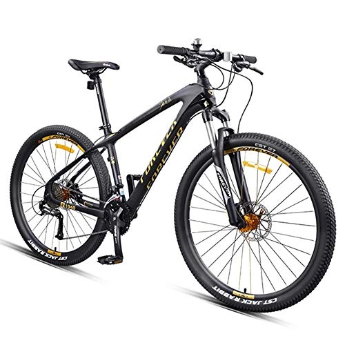 Mountain Bike : Giow 27.5 Inch Mountain Bikes, Carbon Fiber Frame Dual-Suspension Mountain Bike, Disc Brakes All Terrain Unisex Mountain Bicycle, Gold, 27 Speed