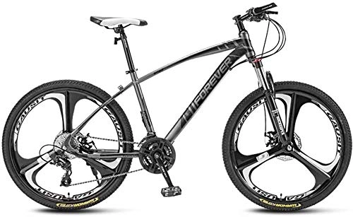 Mountain Bike : giyiohok Mountain Bikes 24 Inches 3-Spoke Wheels Off-Road Road Bicycles High-Carbon Steel Frame Shock-Absorbing Front Fork Double Disc Brake-Black gray_27 speed