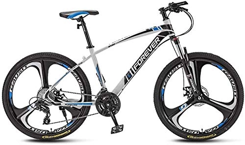 Mountain Bike : giyiohok Mountain Bikes 24 Inches 3-Spoke Wheels Off-Road Road Bicycles High-Carbon Steel Frame Shock-Absorbing Front Fork Double Disc Brake-White Blue_27 speed