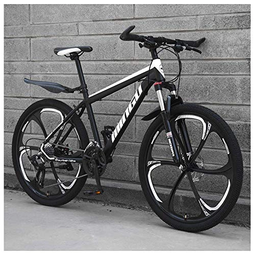 Mountain Bike : GJZM 24 Inch Mountain Bikes, Mens Women Carbon Steel Bicycle, 30-Speed Drivetrain All Terrain Mountain Bike with Dual Disc Brake, 21Vitesses, Black Red 6 Spoke