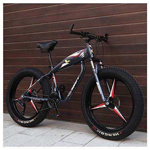 Mountain Bike : GJZM 26 Inch Mountain Bikes, Fat Tire Hardtail Mountain Bike, Aluminum Frame Alpine Bicycle, Mens Womens Bicycle with Front Suspension, Black, 24 Speed Spoke