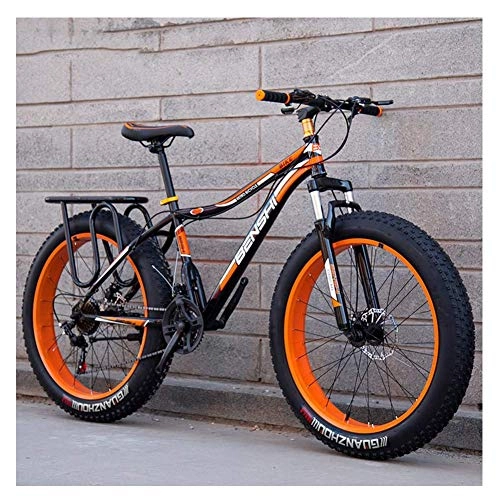 Mountain Bike : GJZM Adult Fat Tire Mountain Bikes, Dual Disc Brake Hardtail Mountain Bike, Front Suspension Bicycle, Women All Terrain Mountain Bike, Orange A, 26 Inch 27 Speed