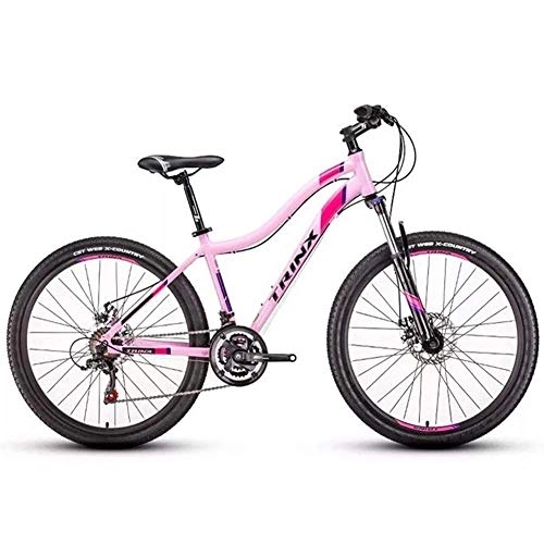 Mountain Bike : GJZM Womens Mountain Bikes, 21-Speed Dual Disc Brake Mountain Trail Bike, Front Suspension Hardtail Mountain Bike, Adult Bicycle, 26 Inches Pink