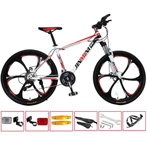 Mountain Bike : GL SUIT 30 Speed Mountain Bike Bicycle Lightweight Carbon Steel Frame Double Disc Brake Hard Tail Unisex Commuter City Road Bike, White Red, 24 inches