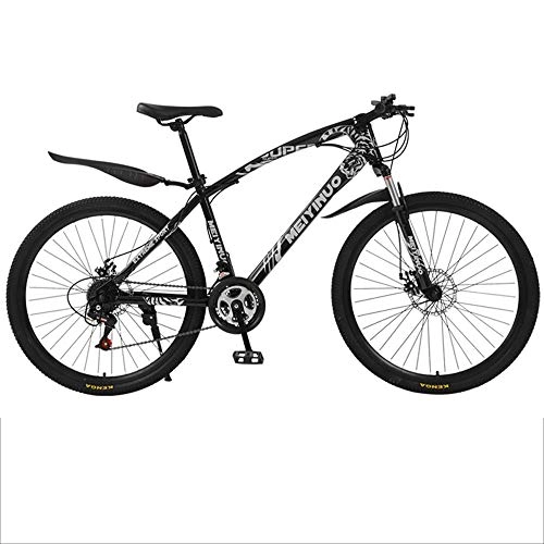 Mountain Bike : Gnohnay 26-inch Bicycles, Mountain Bikes, High Carbon Steel Frame, Road Bicycle Racing, Wheeled Road Bicycle Double Disc Brake Bicycles, black, 24 speed