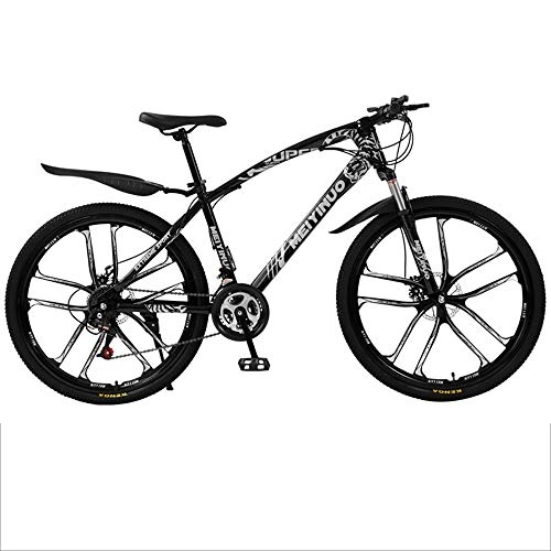 Mountain Bike : Gnohnay 26 Inch Mountain Bike Bicycle, High Carbon Steel Off-Road Bike, Full Suspension Bikes, Dual Disc Brake Men's Womens Soft Tail Mountain Bike, black, 21 speed