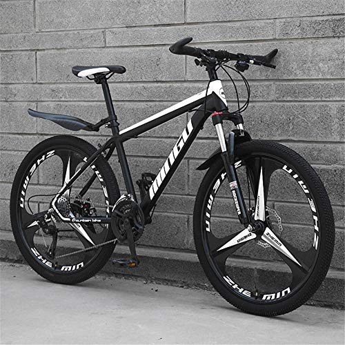 Mountain Bike : GOLDGOD Adult Mountain Bike, 24 / 26 Inch Wheels Mountain Trail Bike High Carbon Steel Outroad Bicycles Mountain Bicycle with Adjustable Seat, 21 Speed, Black+White, 26 inches