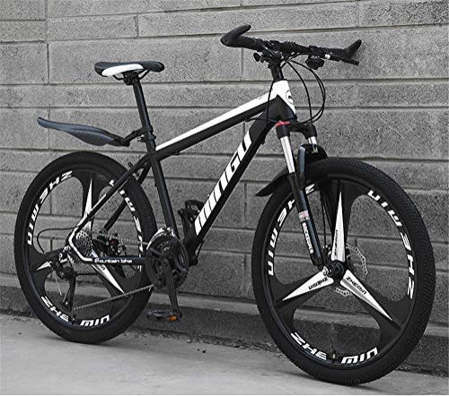 Mountain Bike : GOLDGOD Hardtail Mountain Bike, 21-Speed High-Carbon Steel Student Outdoors Bikes 26Inch Adult Mountain Bikes with Front Suspension Adjustable Seat, Black White, 26inch