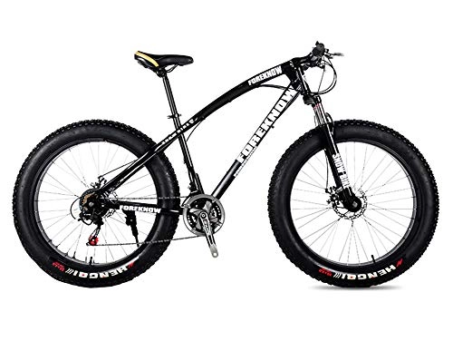 Mountain Bike : GPAN 26 Inch Mountain Bicycle Bike MTB Super Wide Tire Adjustable Height Front rear disc brakes 24 Speed, Black