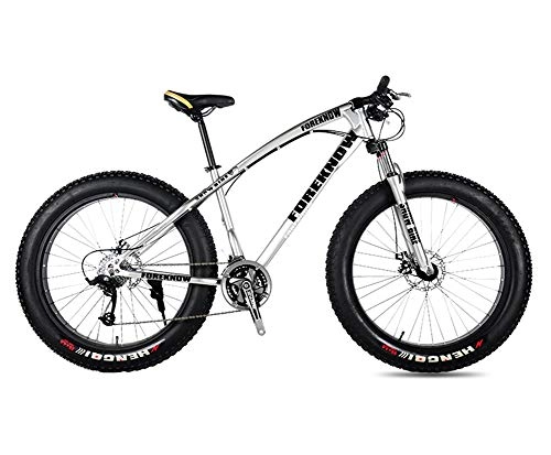 Mountain Bike : GPAN 26 Inch Mountain Bicycle Bike MTB Super Wide Tire Adjustable Height Front rear disc brakes 24 Speed, Silver