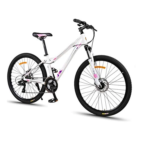 Mountain Bike : GPAN 26 Inch Women Mountain Bicycle Bike Adjustable Height Front rear disc brakes 21 Speed Suitable for height: 158-180 cm, White