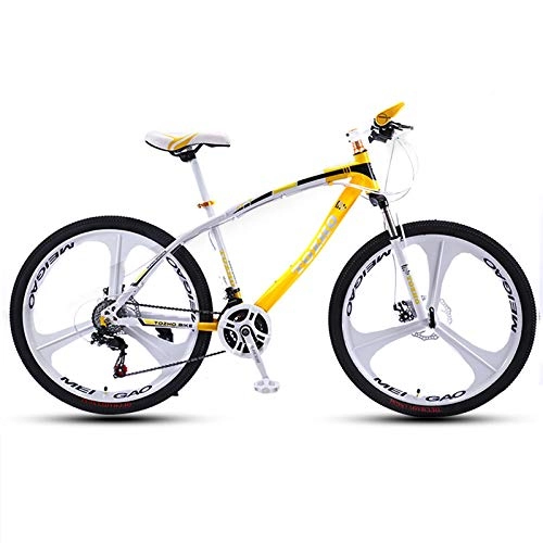 Mountain Bike : GQFGYYL-QD Mountain Bike with Adjustable Seat and Shock Absorption, Double Disc Brake High Carbon Steel Mountain Bicycle 26 Inches Wheels 21 Speed, for Adults Outdoor Riding, 1
