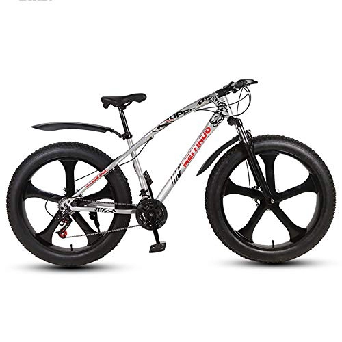 Mountain Bike : GQFGYYL-QD Mountain Bike with Front Suspension Adjustable Seat and Shock Absorption, 26 Inch Fat Tire 27 Speed Mountain Bicycle, for Adults Outdoor Riding, 1