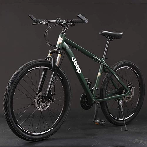 Mountain Bike : GQQ Mountain Bike, 24 / 27 / 30 Speeds Mountain Bikes Lightweight High-Carbon Steel Frame 26 inch Bicycles Double Disc Brake Road Bikes, Green, 27 Speed