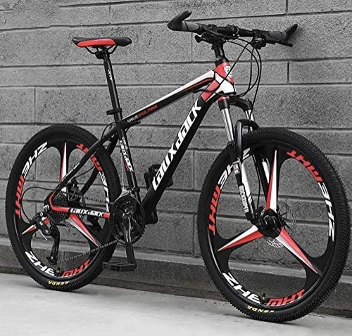 Mountain Bike : GQQ Mountain Bike, 24 inch Mountain Bikes High Carbon Steel Frame Young Students Road Bicycle Racing Suspension Fork Dual Disc Brake Bicycles, Black Red, 21 Speed