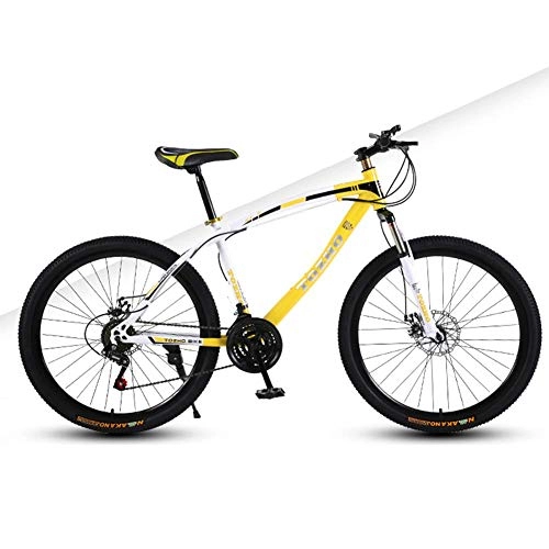 Mountain Bike : GQQ Mountain Bike, 26 inch Mountain Bike Bicycle All Terrain 21 Speed Trail Road Bike High Carbon Steel Frame Double Disc Brake Suspension Fork Front MTB Spoke Wheel, Yellow