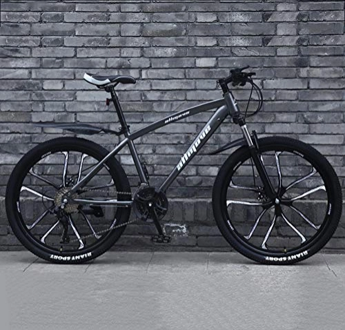 Mountain Bike : GQQ Mountain Bike, 26 inch Mountain Bike, Double Disc Brake Adult MTB, Thickened Carbon Steel Frame Hardtail Bicycle 10 Cutters Wheel, 21 Speed