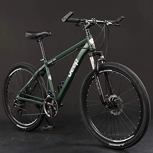 Mountain Bike : GQQ Mountain Bike, Lightweight 24 / 27 Speeds Mountain Bikes Bicycles High-Carbon Steel Frame 26 inch Double Disc Brake Road Bikes, Green, 27 Speed